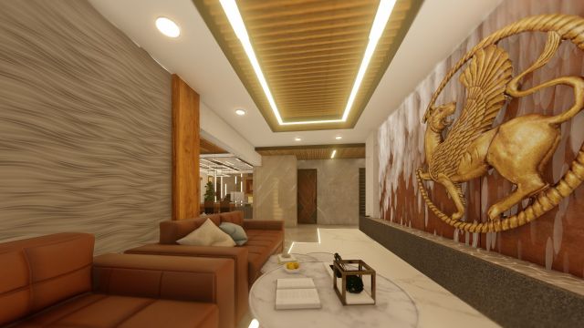 Contemporary Office Waiting Area With Statue